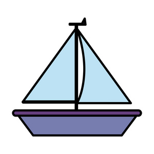 彩色木船运输风格在海矢量插图