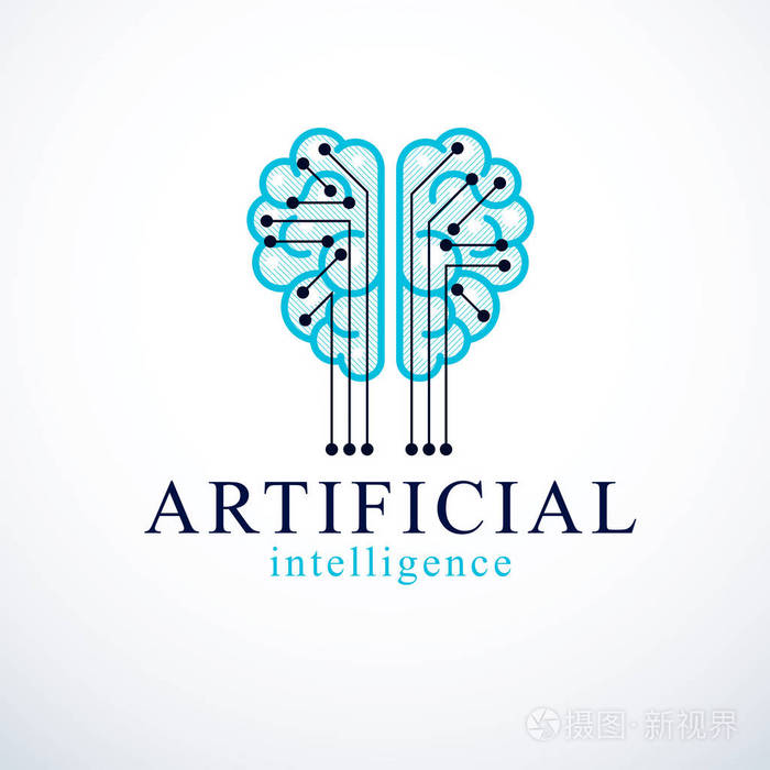 人类解剖大脑与电子技术元素图标.