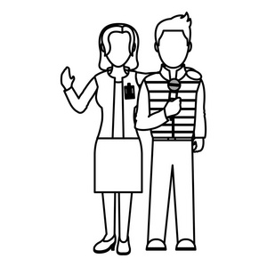 假鳄空白亲男女记者专业合作伙伴矢量插图降级线男女搭档记者按矢量