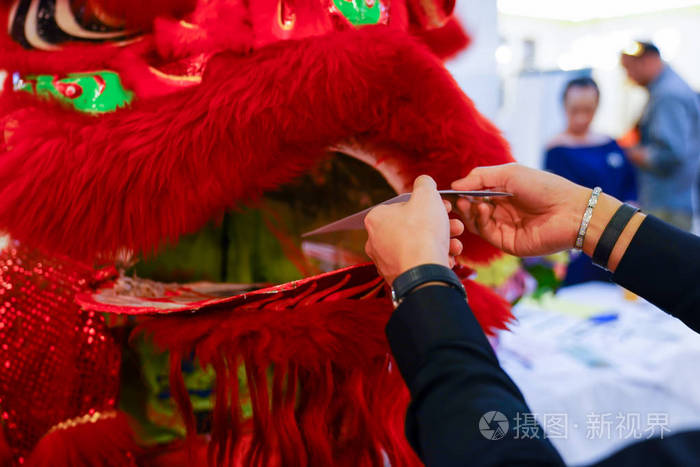 操纵中国狮子，亚洲传统活动庆祝。泰国。
