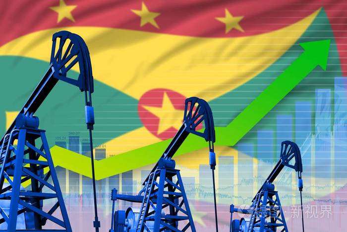 格林纳达石油工业概念工业插图在格林纳达国旗背景上的增长图。 三维插图