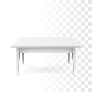 现实的白色桌子。 白色办公桌，阴影隔离在透明的背景上。 矢量插图