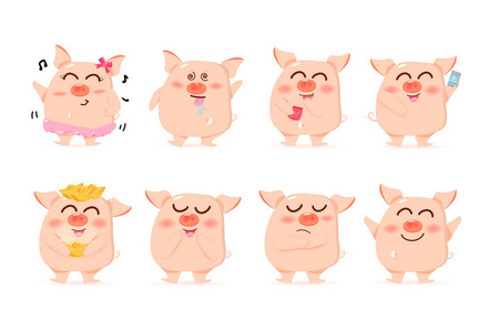 猪宝宝角色可爱卡通收藏中国新年猪矢量隔离在白色背景