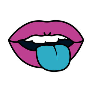 颜色有趣的嘴与牙齿和舌头标志矢量插图