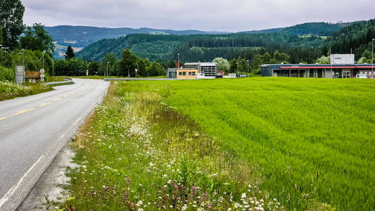 山村。 挪威山脉的美丽自然峡谷