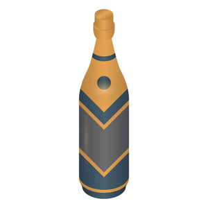 新年香槟酒瓶图标, 等距风格