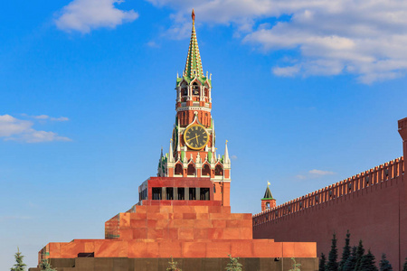 s Mausoleum on a background of Spasskaya tower and Kremlin wall 