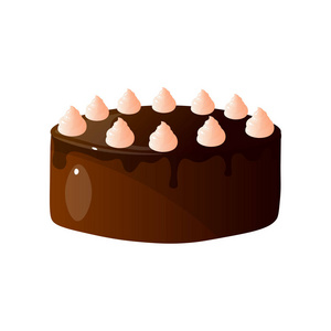 美味的蛋糕与巧克力和鲜奶油, 甜甜点矢量插图
