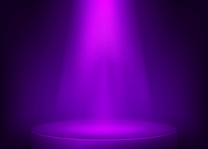 紫色的场景照亮了聚光灯. 展示聚光灯背景. 紫罗兰舞台上的光束.