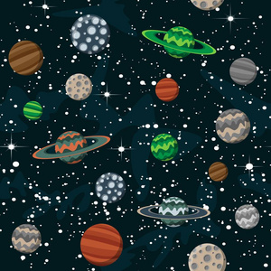 漫画空间与行星和星星科学夜空设计背景