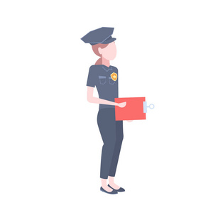 警察图标女警察保安拿着剪贴板卡通人物全长平孤立