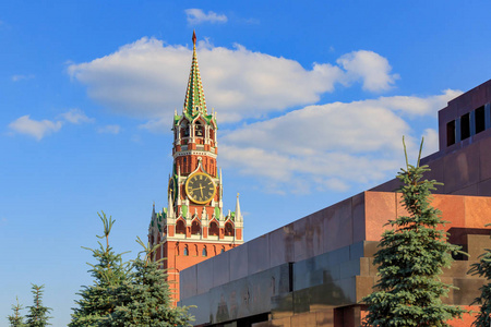 s Mausoleum against blue sky with white clouds at sunny day