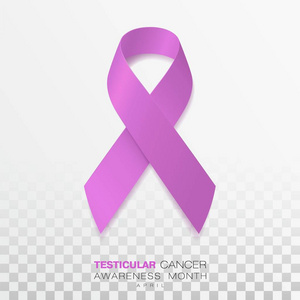 睾丸癌意识月。 兰花色丝带隔离在透明背景上。 海报矢量设计模板。 插图。