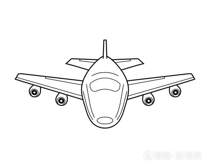 带有线条的飞机图标正面视图轮廓白色