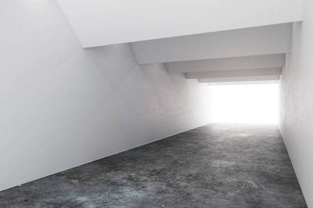 清洁混凝土内部与复制空间的墙壁和创意照明。 设计理念。 模拟3D渲染