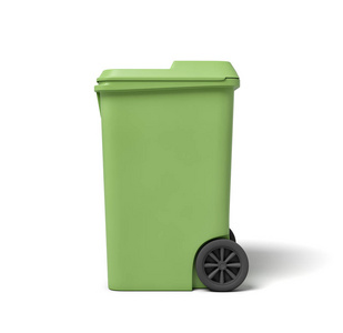 3d 渲染一个浅绿色的垃圾桶被隔离在白色背景