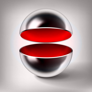 矢量铬空心球打开有光泽的金属球红内抽象物体你的项目设计