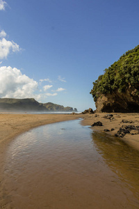 观看海岸线贝瑟尔海滩泰亨加近奥克兰北岛新西兰