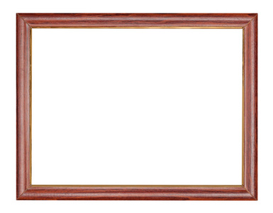 空的棕色木画框与剪裁帆布隔离白色背景