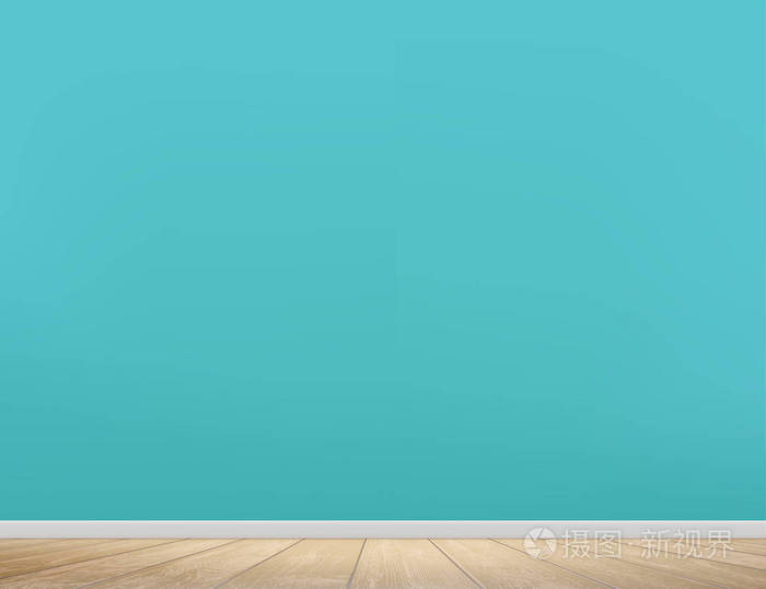 带木地板和绿色墙壁的空房间. 现代内饰. 股票向量插图.