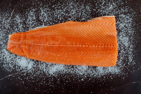 生三文鱼片盐成分，用于黑暗背景下的干固化腌料。 自制制剂