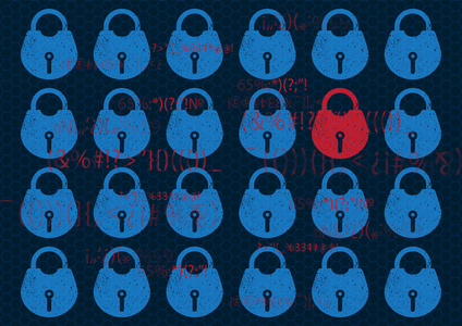 抽象技术背景全球网络安全锁。 系统隐私在蓝色与锁和钥匙。 技术安全概念。 网络锁防病毒矢量插图。