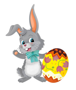 卡通快乐复活节兔子与复活节彩蛋白色背景插图儿童