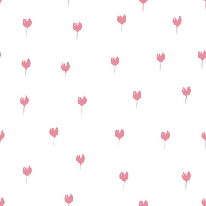 粉红色郁金香的无缝图案。 手绘仿制品。 孤立在白色背景上