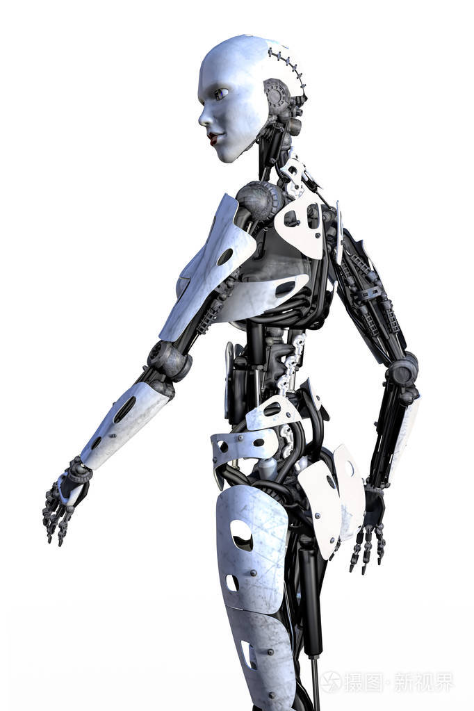 女性机器人的侧面视图孤立在白色背景上系列之一
