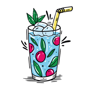 鸡尾酒手绘可爱的矢量插图. 卡通风格. 孤立在白色背景上.照片