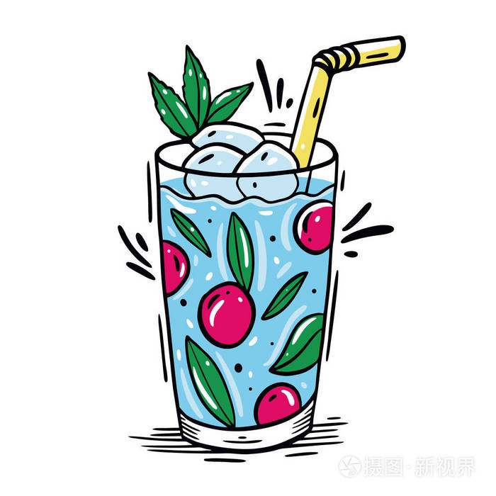 鸡尾酒手绘可爱的矢量插图卡通风格孤立在白色背景上