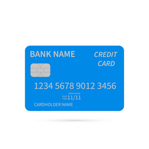 白色背景上隔离的蓝色信用卡图标。 世界各地的货币和支付概念。 平面设计风格矢量插图。 易于编辑业务项目的矢量模板。
