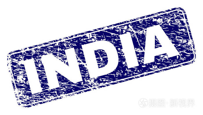 划痕的印度框架圆角矩形邮票