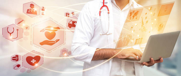 图形横幅显示医药医疗服务的符号,紧急服务网络医生数据的病人健康