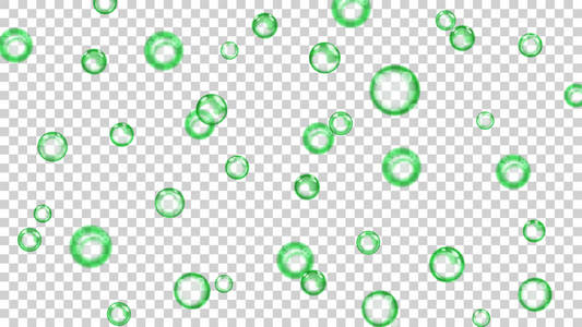 透明背景上不同大小的绿色半透明气泡或水滴。 只有矢量格式的透明度