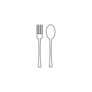 矢量图。 白色背景上的叉子和勺子图标。 餐厅菜单图标。