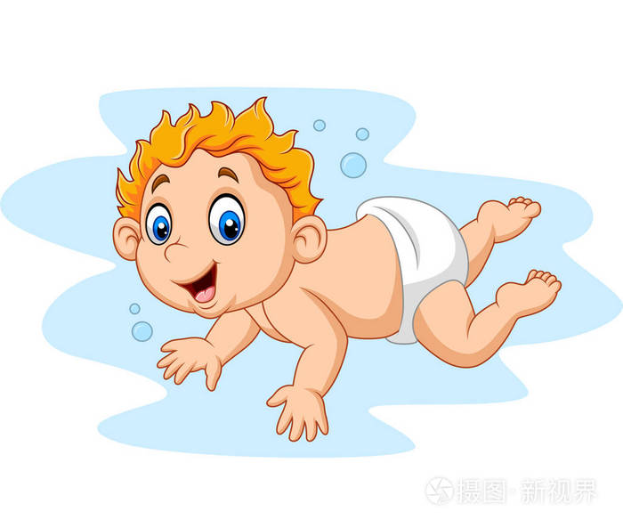 卡通男婴游泳矢量图
