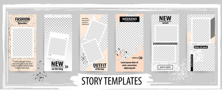 社交网络故事矢量插图的时尚可编辑模板。 社交媒体的设计背景。