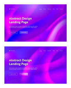 紫色紫罗兰抽象波形状登陆背景集。未来派数字运动梯度图案设计。液体壁纸背景下的网站网页。平面动画片向量例证