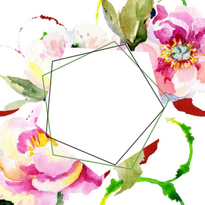 花束花植物花。水彩背景插图集。框架边框水晶装饰广场