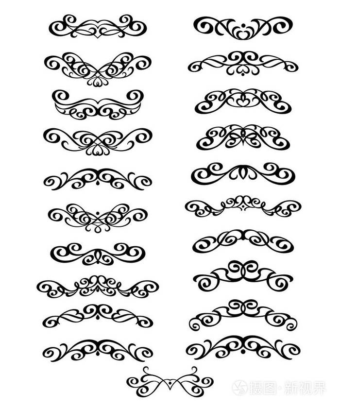 一套复古的文字分隔和装饰书法线条矢量插图