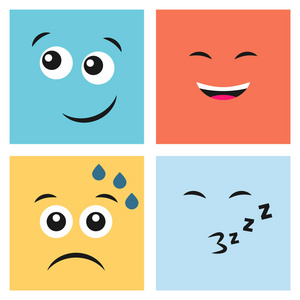 四个五颜六色的表情符号与表情符号的设置