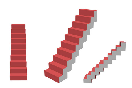 楼梯。 孤立在白色背景上。 三维矢量插图。 不同的观点。