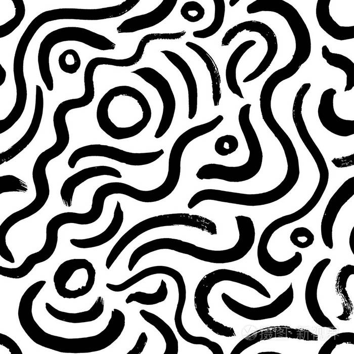 无缝图案与波浪和卷曲线. 简单的几何纹理. 现代