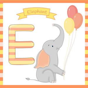 可爱的孩子 abc 动物字母表 e 大象的闪存卡为孩子学习英语词汇