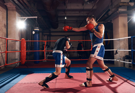两名职业男子在体育俱乐部打拳击