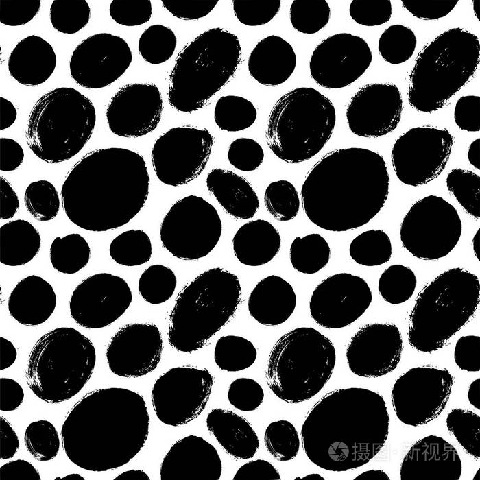 无缝图案与斑点圆圈和椭圆形. 简单的矢量几何纹理. 现代单色纹理.