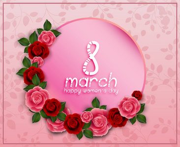 s Day greeting round banner on pink background