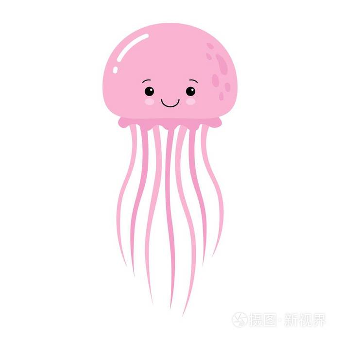 白色背景上分离的卡通滑稽水母的矢量插图.