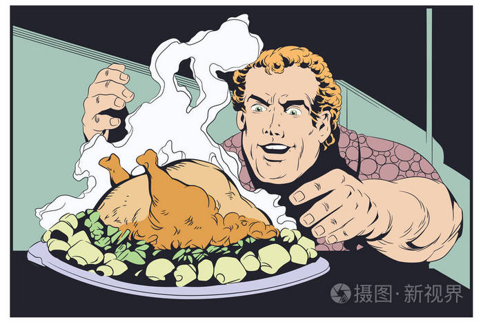 股票插图胖子吃鸡肉